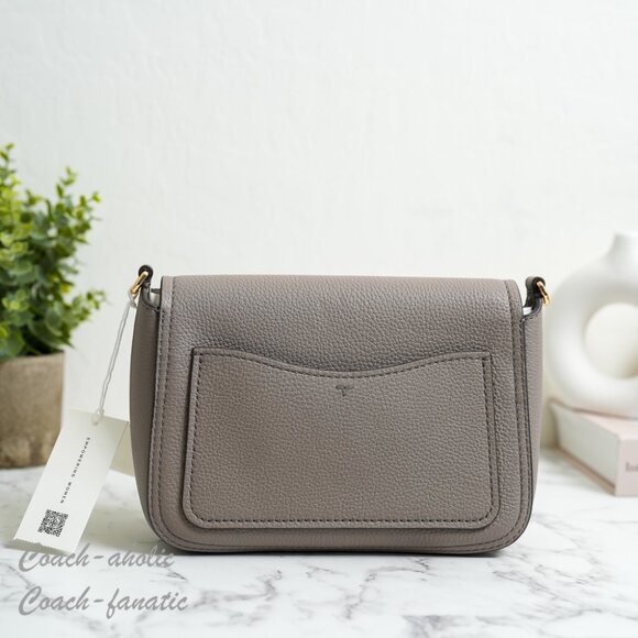 NWT Tory Burch Thea Pebbled Leather Flap Crossbody Shoulder Bag in Gray Hero - Picture 5 of 11